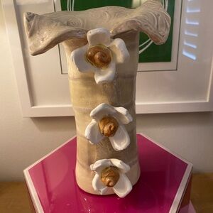 3 E Design Hand painted pottery vase- stripe’s with flower’s